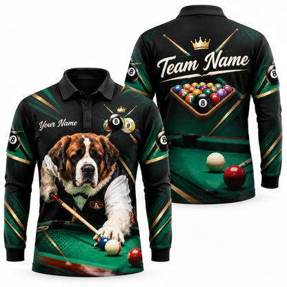 Billiards Dog Player Graphic Personalized Billiard Polo Shirt Long Sleeve Polo