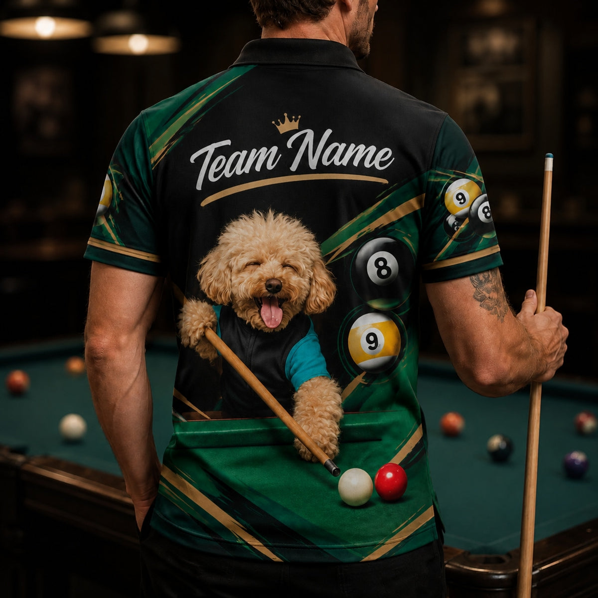 Billiards Dog Player Sport Personalized Billiard Polo Shirt Back View