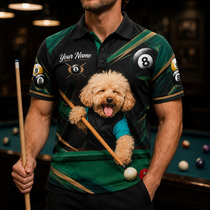 Billiards Dog Player Sport Personalized Billiard Polo Shirt Front View