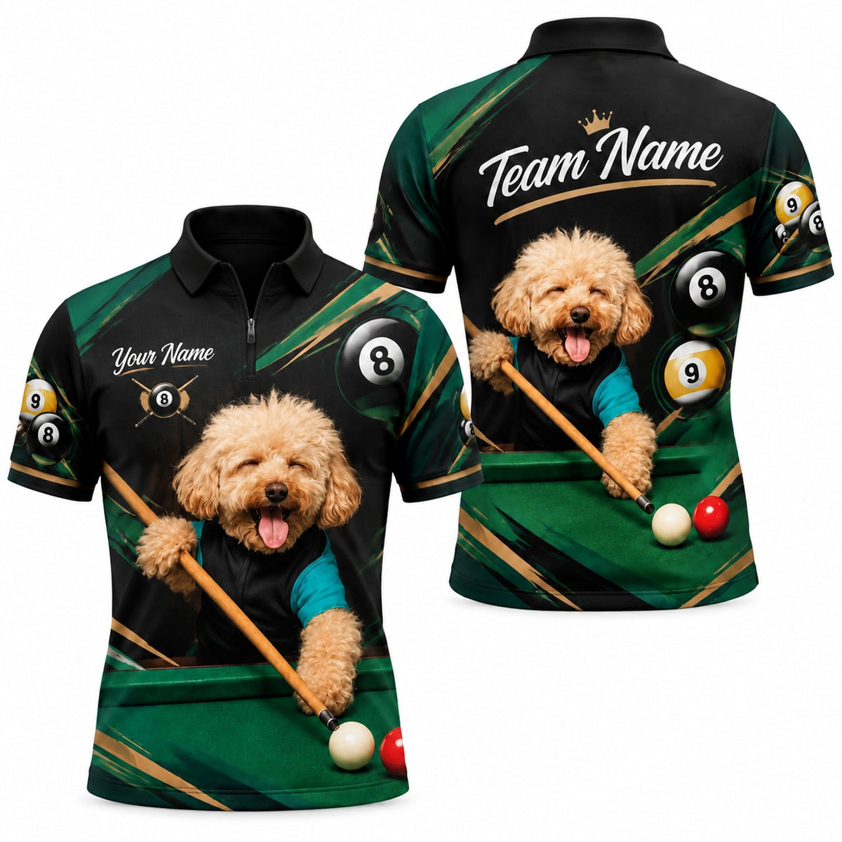 Billiards Dog Player Sport Personalized Billiard Polo Shirt Jersey Zip 1 4 Collar