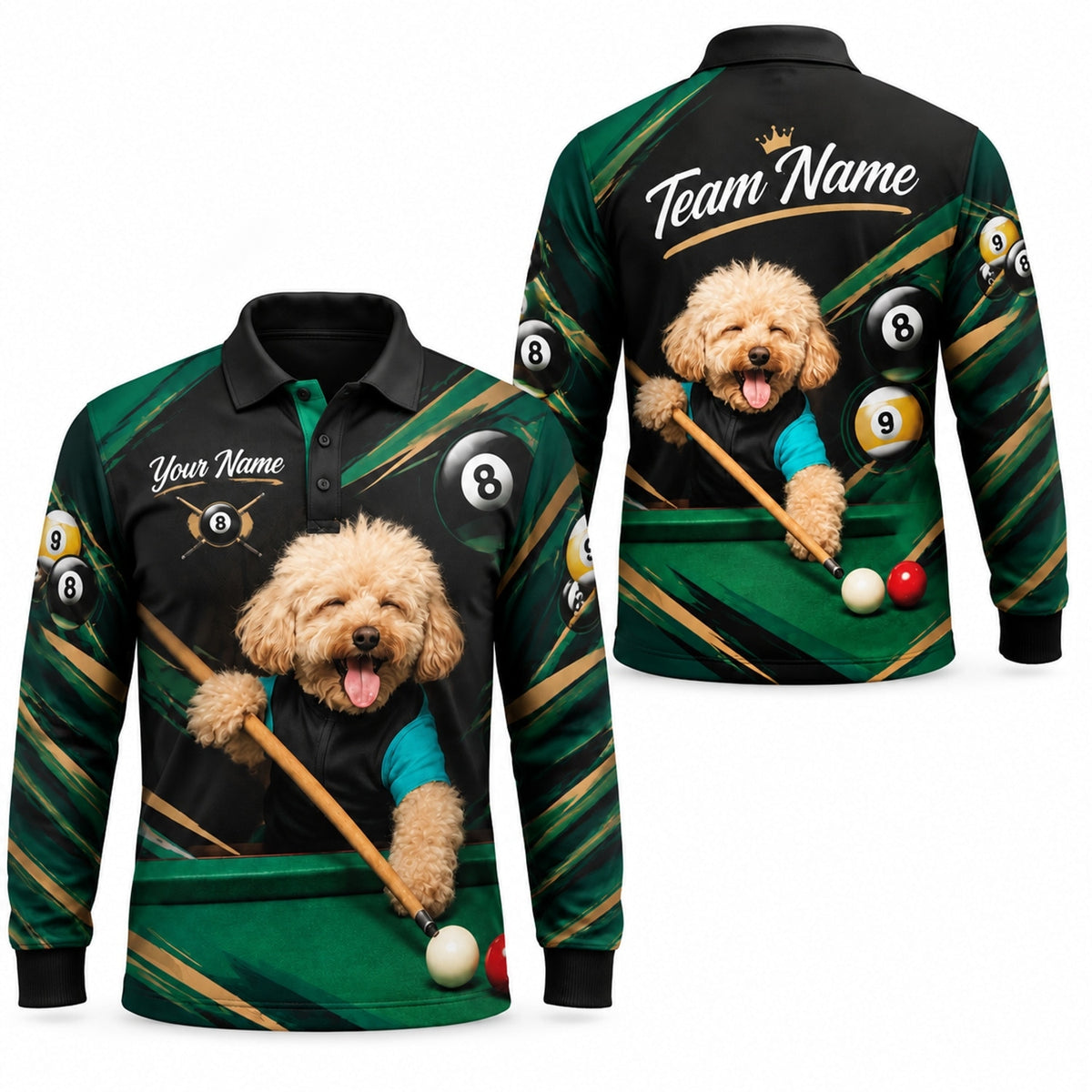 Billiards Dog Player Sport Personalized Billiard Polo Shirt Long Sleeve Polo