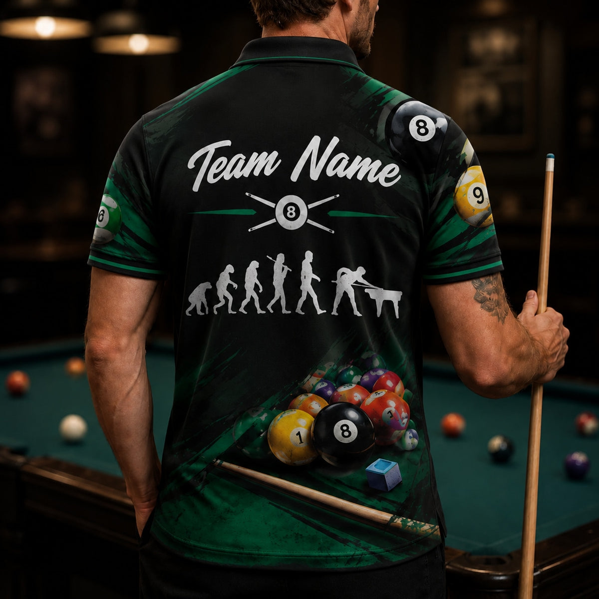 Billiards Evolution 8 Ball Sport Personalized Billiard Polo Shirt Back View