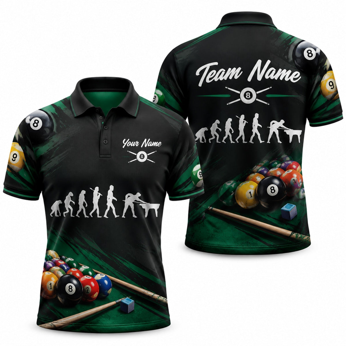 Billiards Evolution 8 Ball Sport Personalized Billiard Polo Shirt