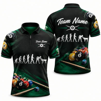 Billiards Evolution 8 Ball Sport Personalized Billiard Polo Shirt Jersey Zip 1 4 Collar