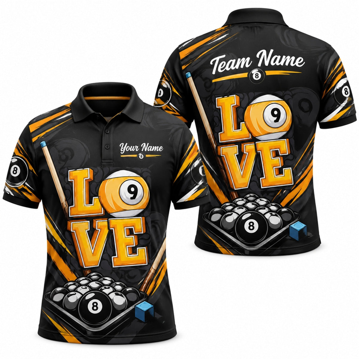 Billiards Love 9 Ball Graphic Custom Billiard Polo Shirt