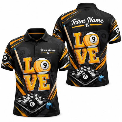 Billiards Love 9 Ball Graphic Custom Billiard Polo Shirt
