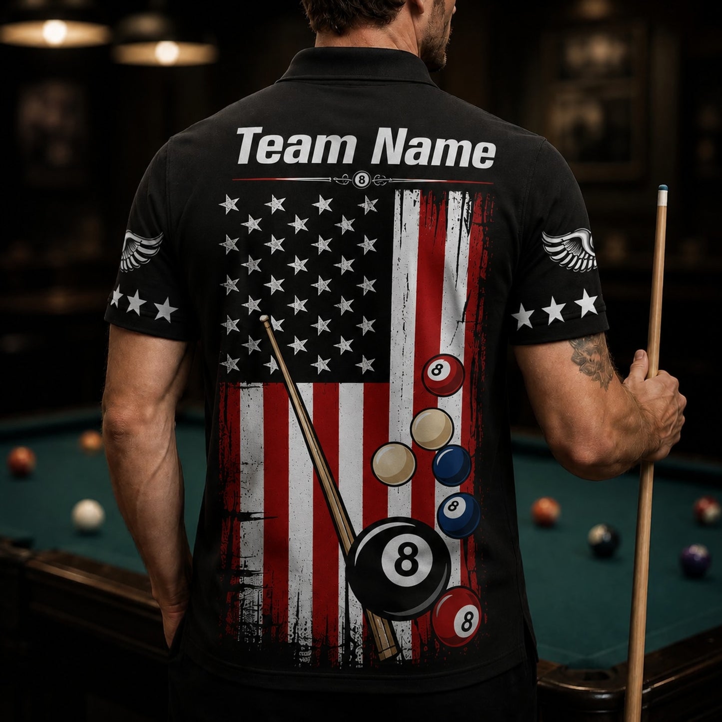 Billiards Team Name Graphic Custom Billiard Polo Shirt Back View