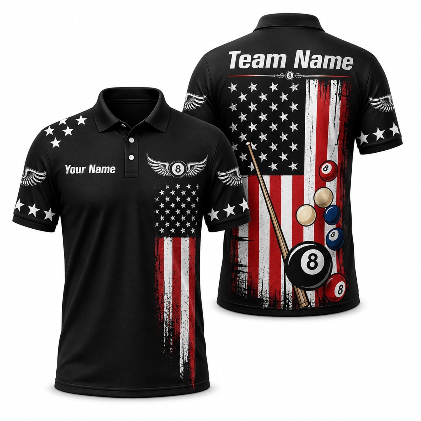 Billiards Team Name Graphic Custom Billiard Polo Shirt