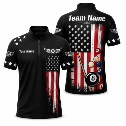 Billiards Team Name Graphic Custom Billiard Polo Shirt Jersey Zip 1 4 Collar