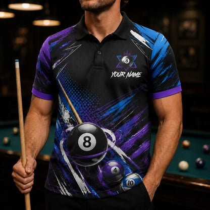 Billiards Team Name Modern Personalized Billiard Polo Shirt Front View