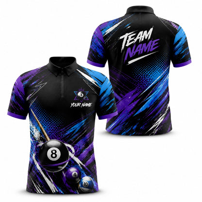 Billiards Team Name Modern Personalized Billiard Polo Shirt Jersey Zip 1 4 Collar