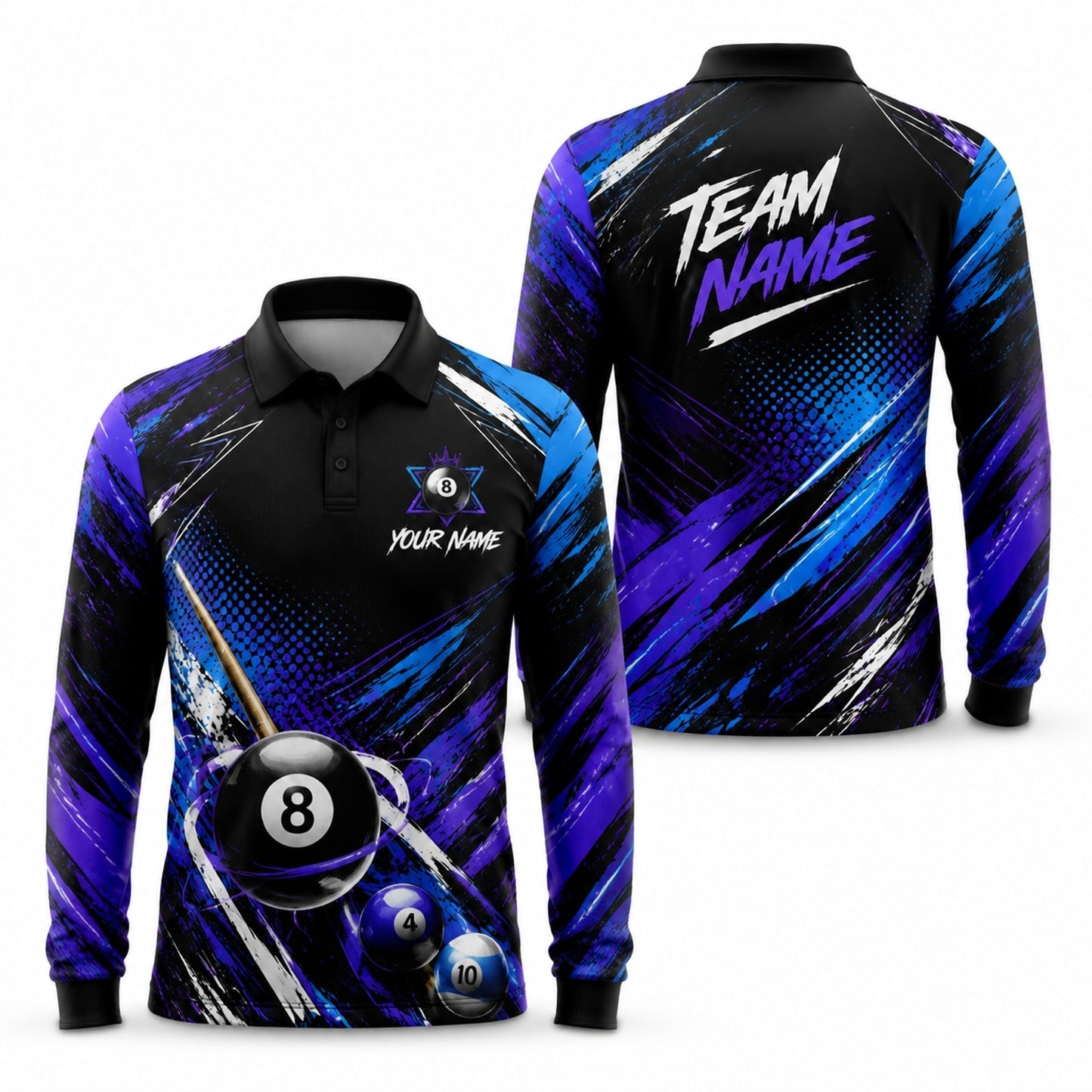Billiards Team Name Modern Personalized Billiard Polo Shirt Long Sleeve Polo