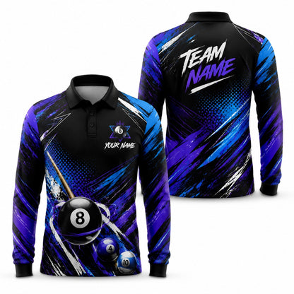 Billiards Team Name Modern Personalized Billiard Polo Shirt Long Sleeve Polo
