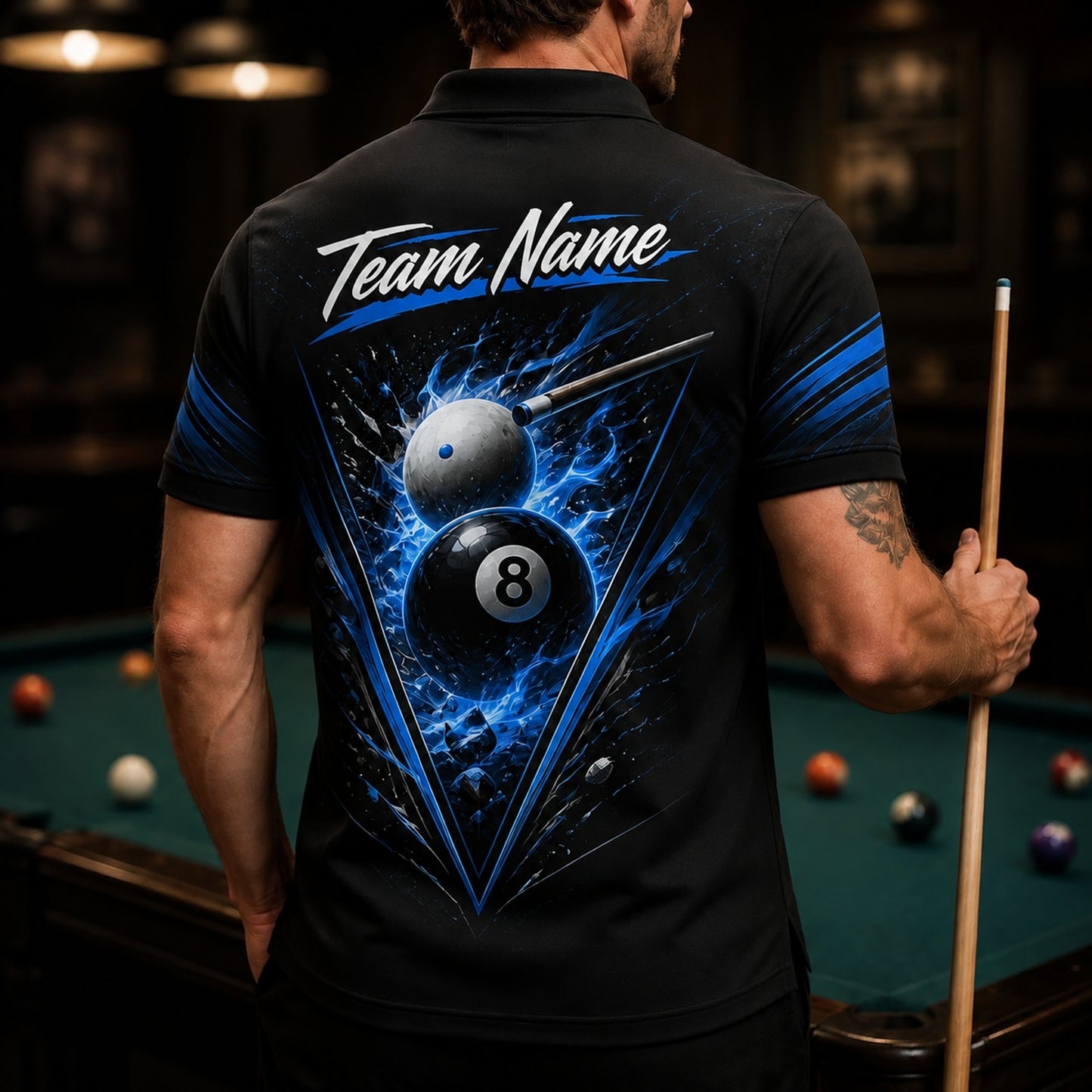 Billiards Team Name Sport Personalized Billiard Polo Shirt Back View