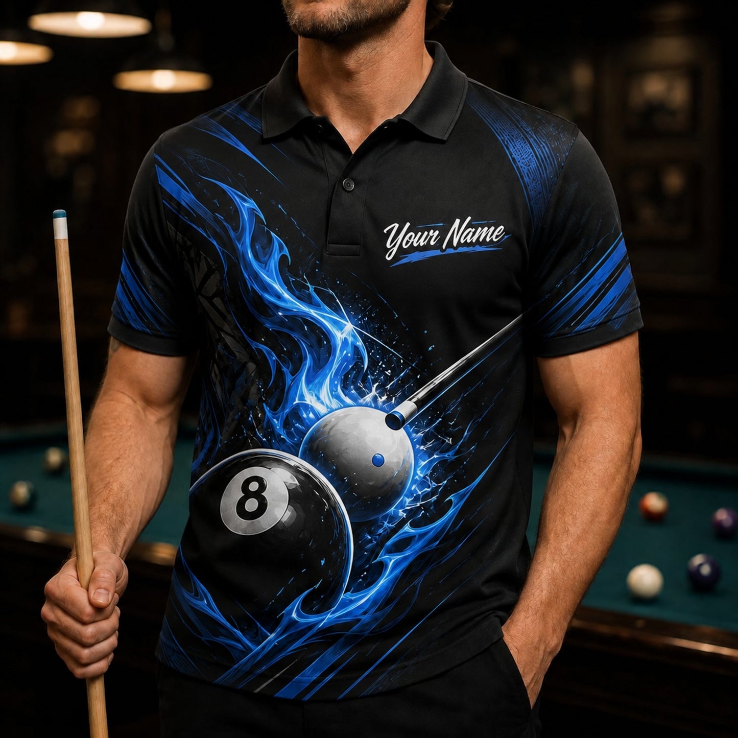 Billiards Team Name Sport Personalized Billiard Polo Shirt Front View