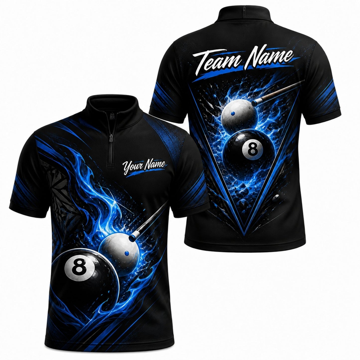 Billiards Team Name Sport Personalized Billiard Polo Shirt Jersey Zip 1 4 Collar