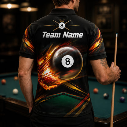 Blazing 8 Ball Sport Custom Billiard Polo Shirt Back View