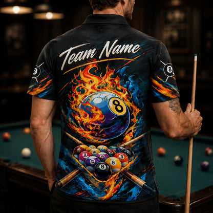 Blazing 8 Ball Sport Personalized Billiard Polo Shirt Back View