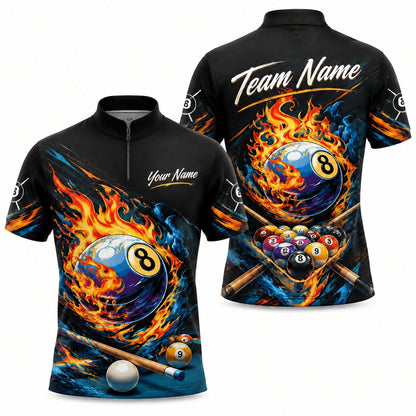 Blazing 8 Ball Sport Personalized Billiard Polo Shirt Jersey Zip 1 4 Collar