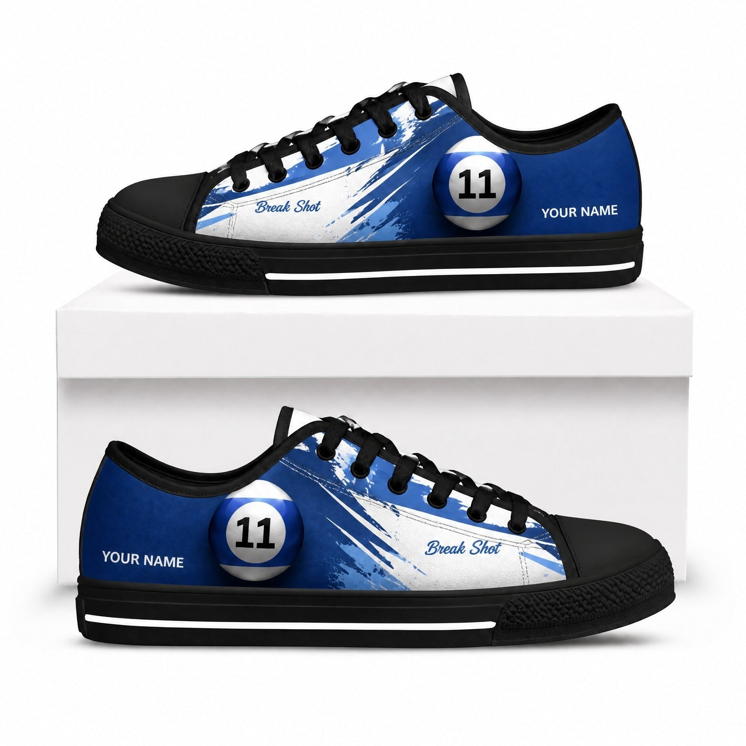 Blue 11 Pool Ball Graphic Custom Low Top Shoes Box Black