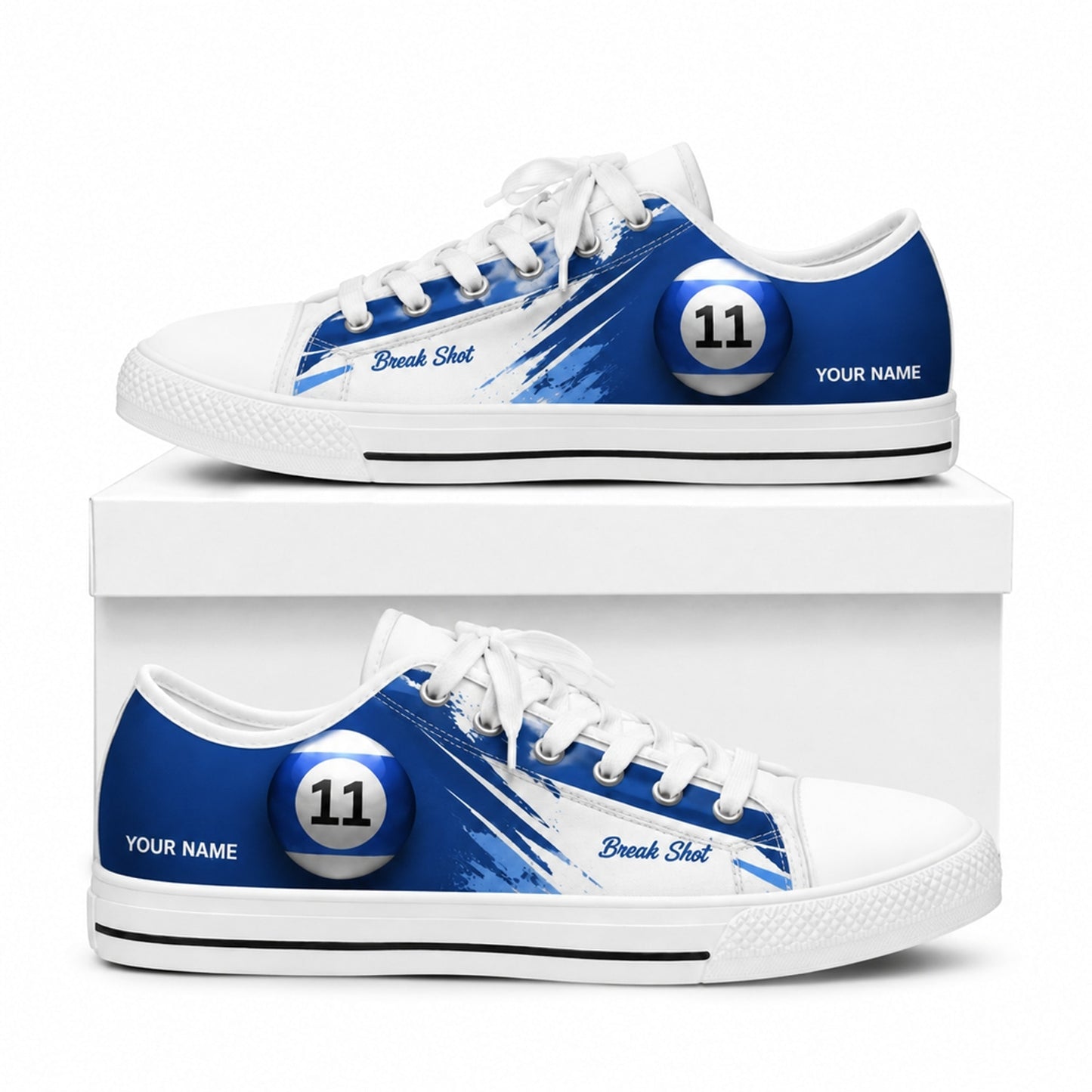 Blue 11 Pool Ball Graphic Custom Low Top Shoes Box White