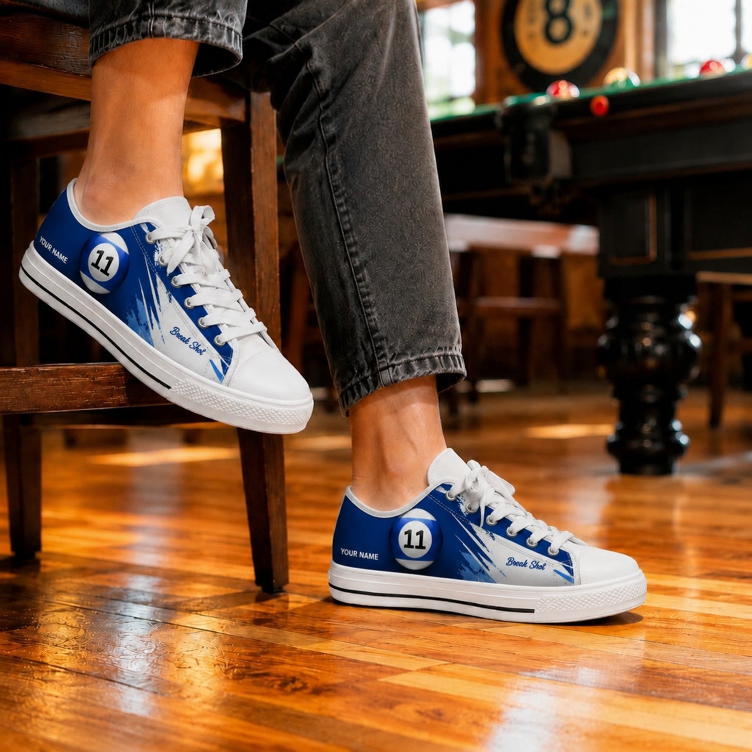 Blue 11 Pool Ball Graphic Custom Low Top Shoes Life Style