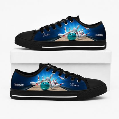 Blue Bowling Ball And Pins Graphic Personalized Low Top Shoes Box Black