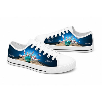 Blue Bowling Ball And Pins Graphic Personalized Low Top Shoes