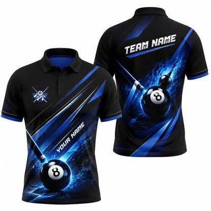 Blue Lightning 8 Ball Sport Custom Billiard Polo Shirt