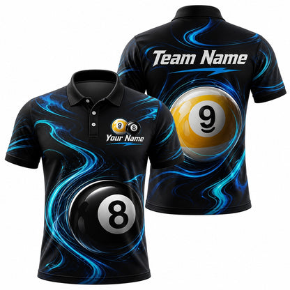 Blue Swirl 8 Ball Sport Personalized Billiard Polo Shirt