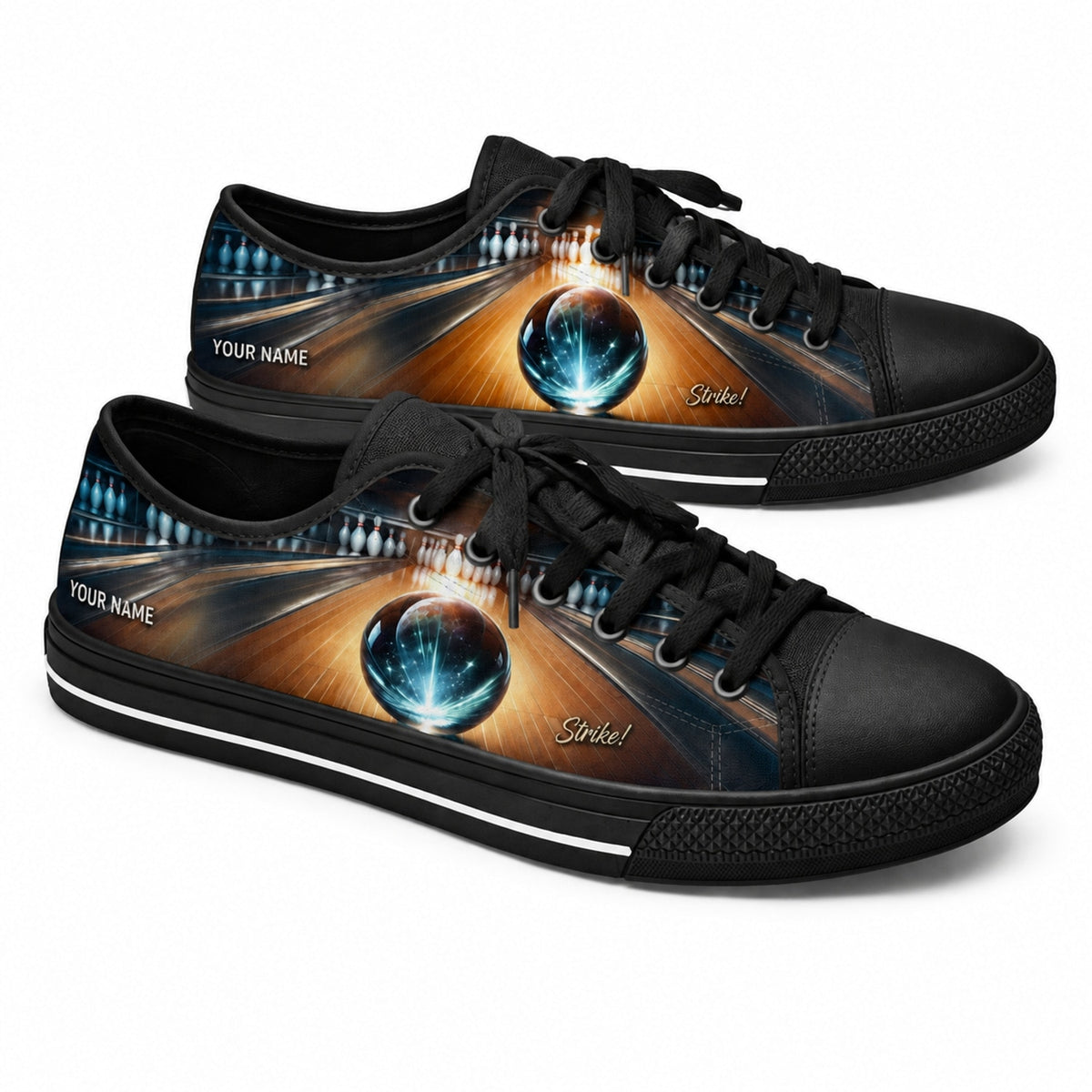 Bowling Ball And Lane Graphic Custom Low Top Shoes Black Shoes
