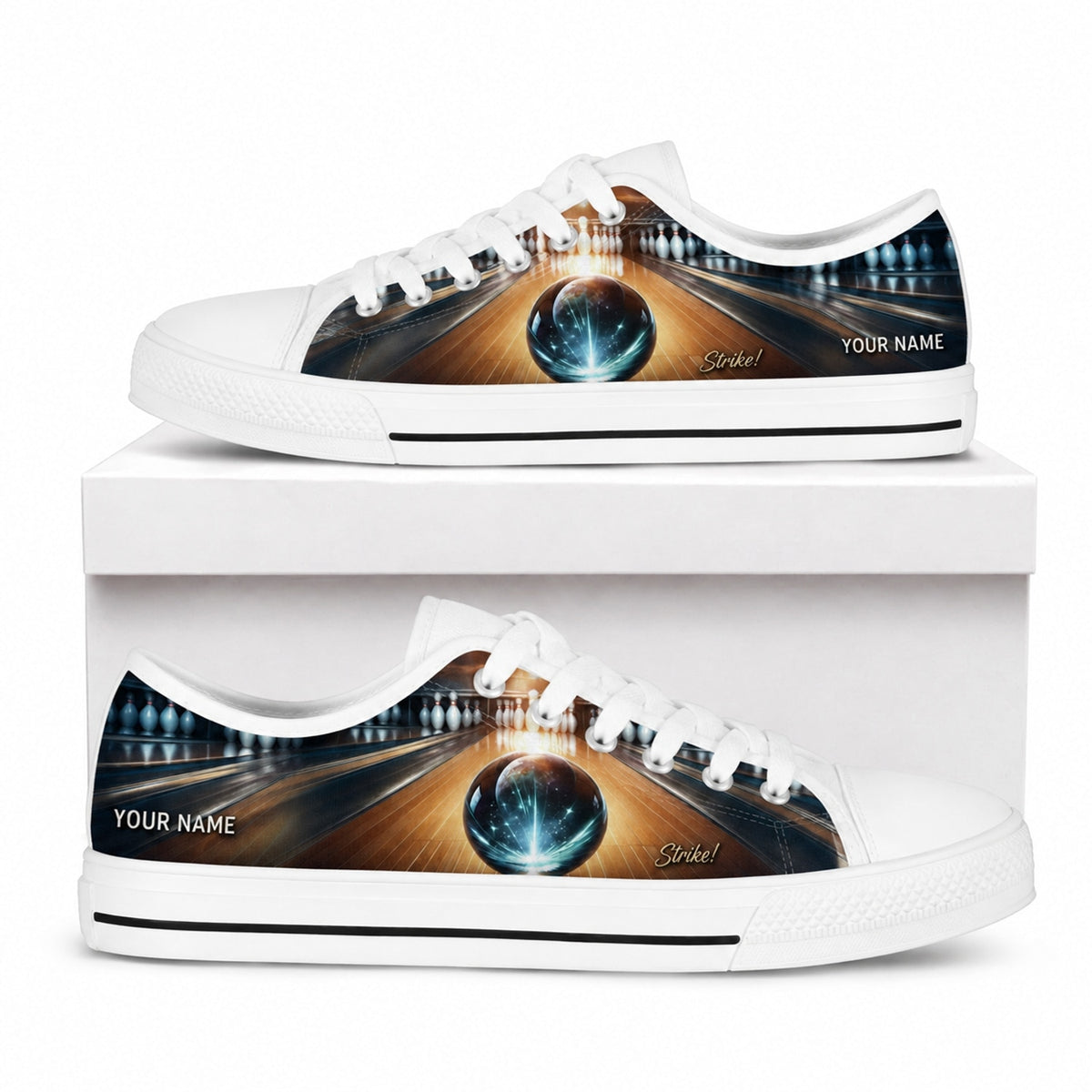 Bowling Ball And Lane Graphic Custom Low Top Shoes Box White