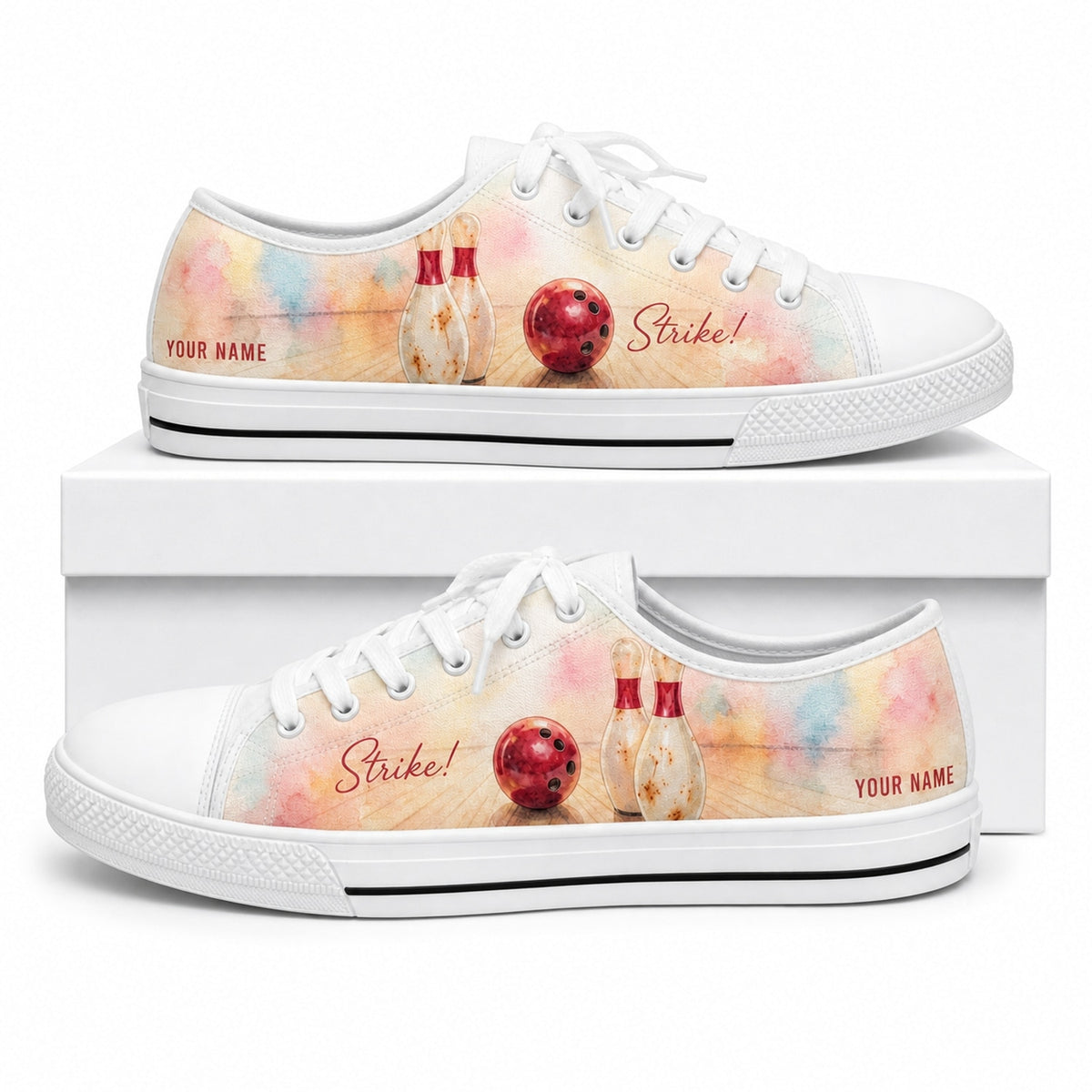 Bowling Ball And Pins Classic Personalized Low Top Shoes Box Black