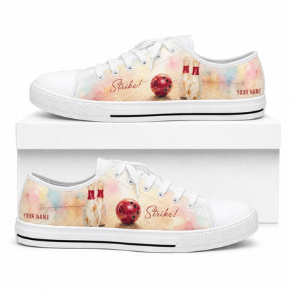 Bowling Ball And Pins Classic Personalized Low Top Shoes Box White