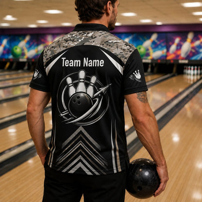 Bowling Ball And Pins Custom Bowling Polo Shirt Back View