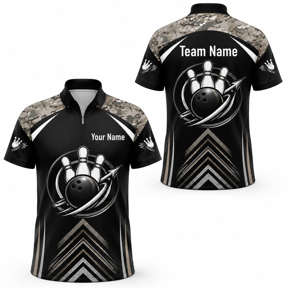 Bowling Ball And Pins Custom Bowling Polo Shirt Jersey Zip 1 4 Collar