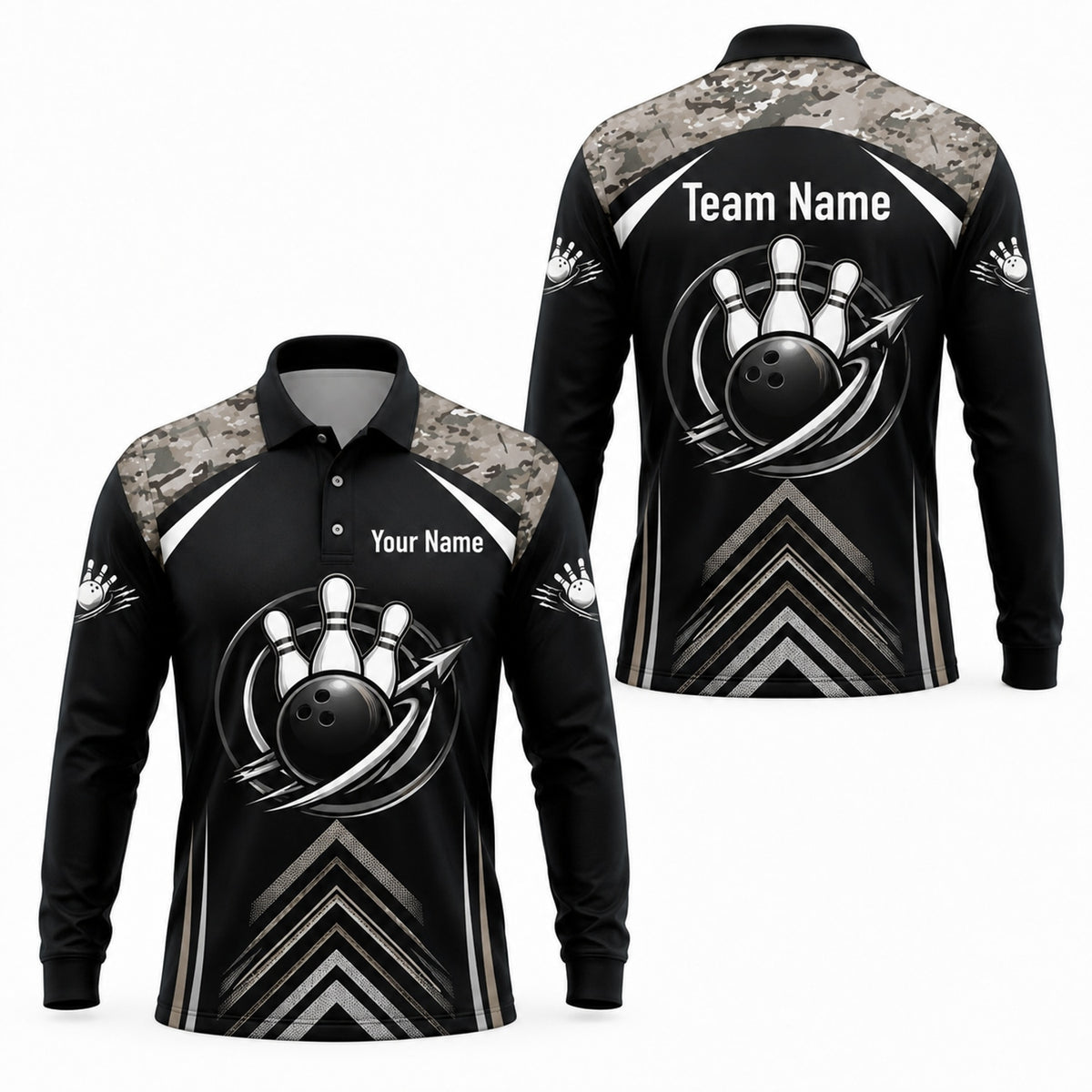 Bowling Ball And Pins Custom Bowling Polo Shirt Long Sleeve Polo
