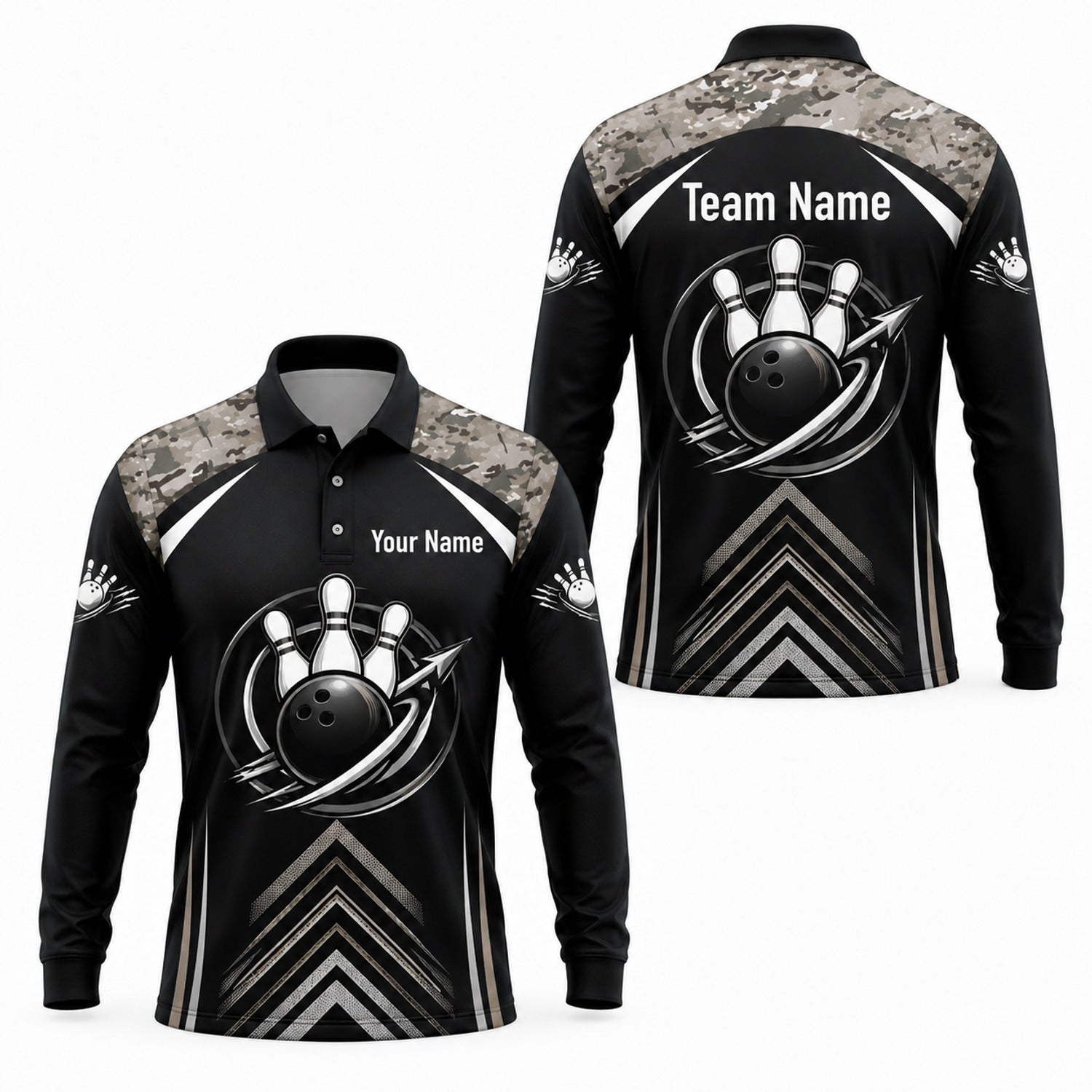 Bowling Ball And Pins Custom Bowling Polo Shirt Long Sleeve Polo