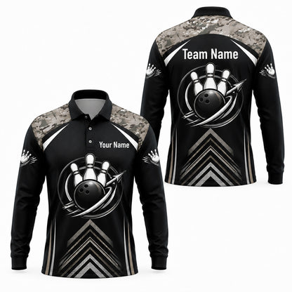 Bowling Ball And Pins Custom Bowling Polo Shirt Long Sleeve Polo