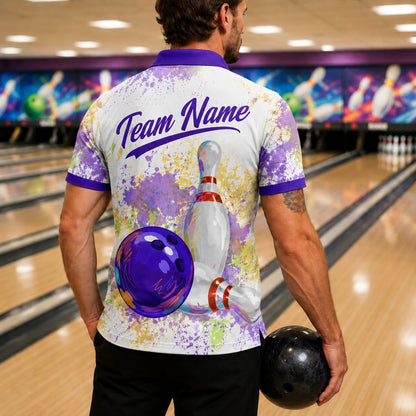 Bowling Ball And Pins Graphic Custom Bowling Polo Shirt Back View