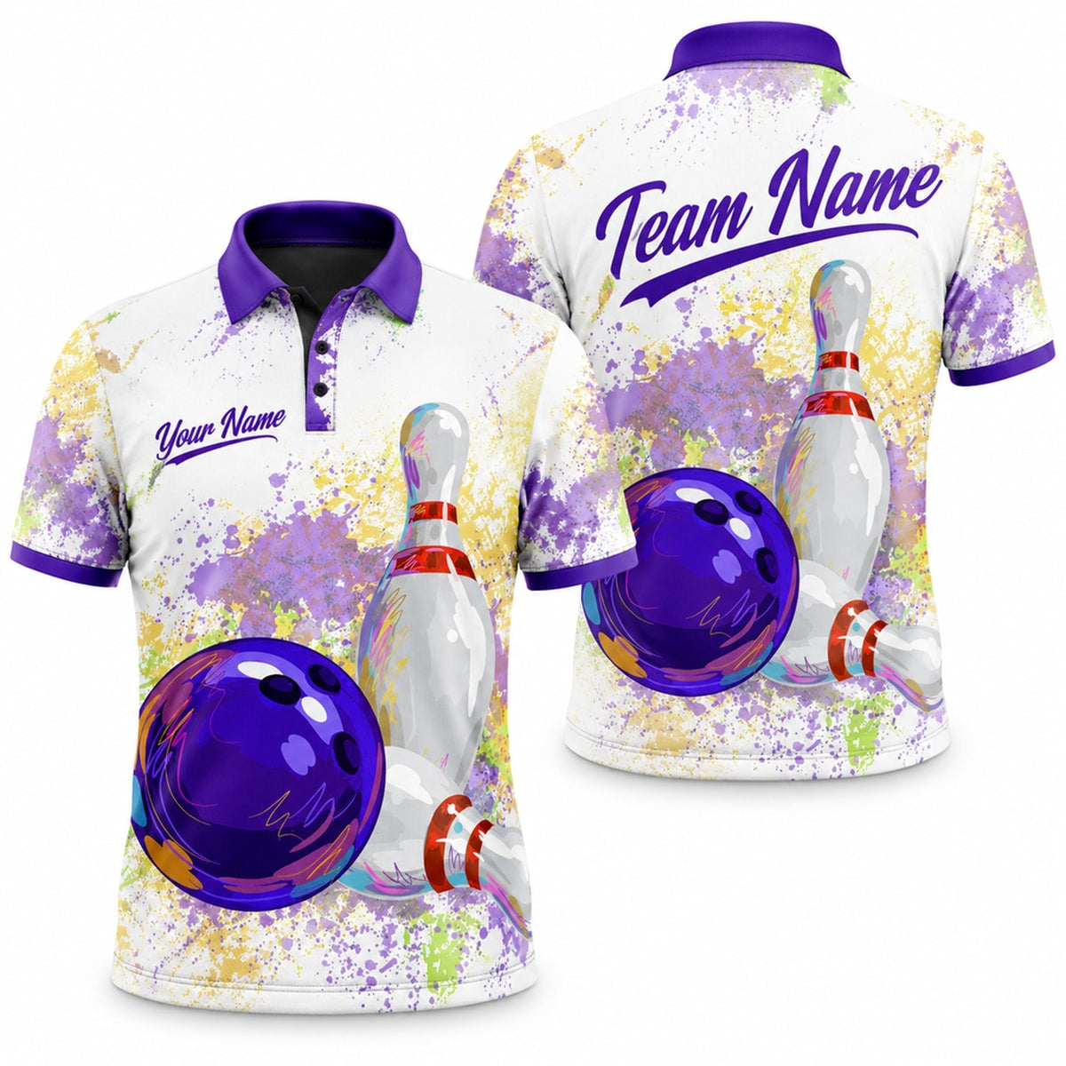 Bowling Ball And Pins Graphic Custom Bowling Polo Shirt