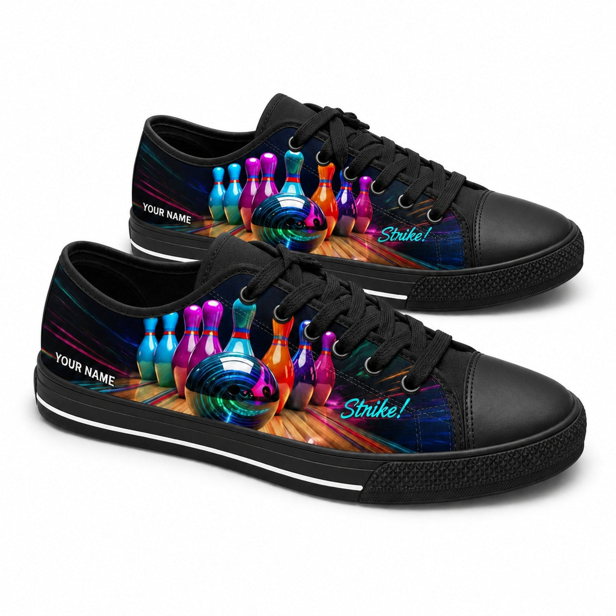 Bowling Ball And Pins Graphic Custom Low Top Shoes Black Shoes