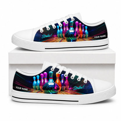 Bowling Ball And Pins Graphic Custom Low Top Shoes Box White