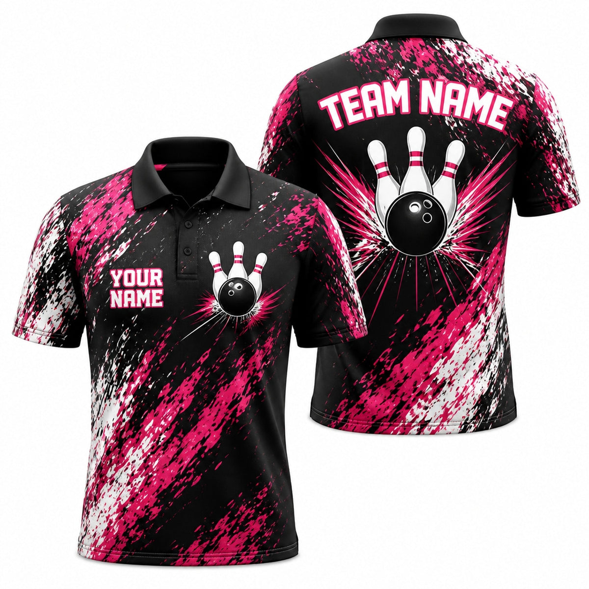 Bowling Ball And Pins Graphic Personalized Bowling Polo Shirt