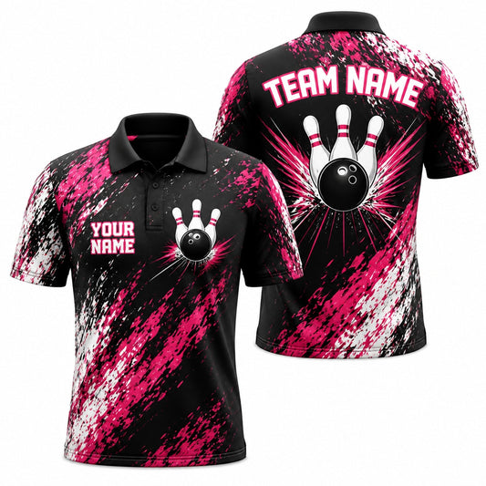 Bowling Ball And Pins Graphic Personalized Bowling Polo Shirt