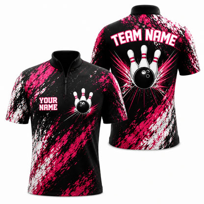Bowling Ball And Pins Graphic Personalized Bowling Polo Shirt Jersey Zip 1 4 Collar