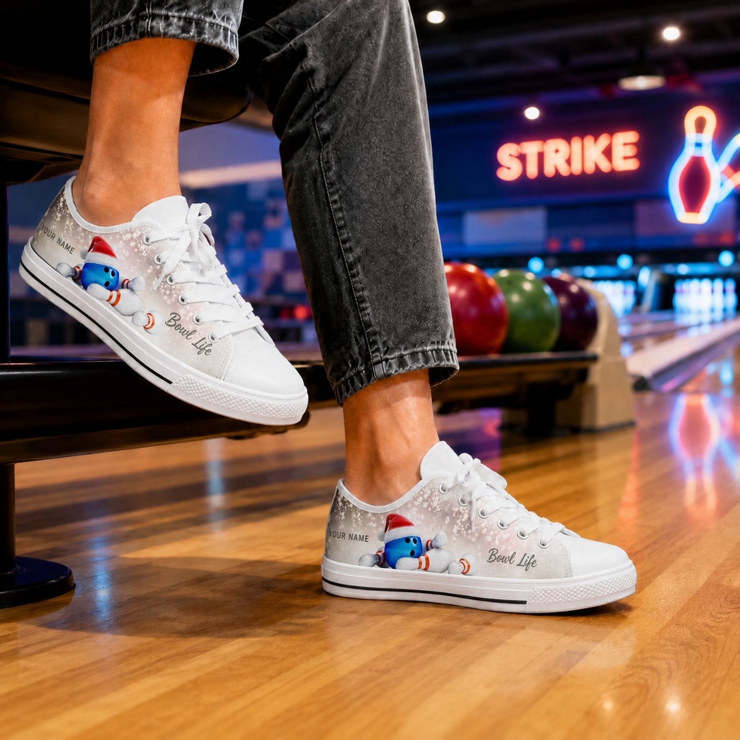 Bowling Ball And Pins Graphic Personalized Low Top Shoes Bowling Life Style