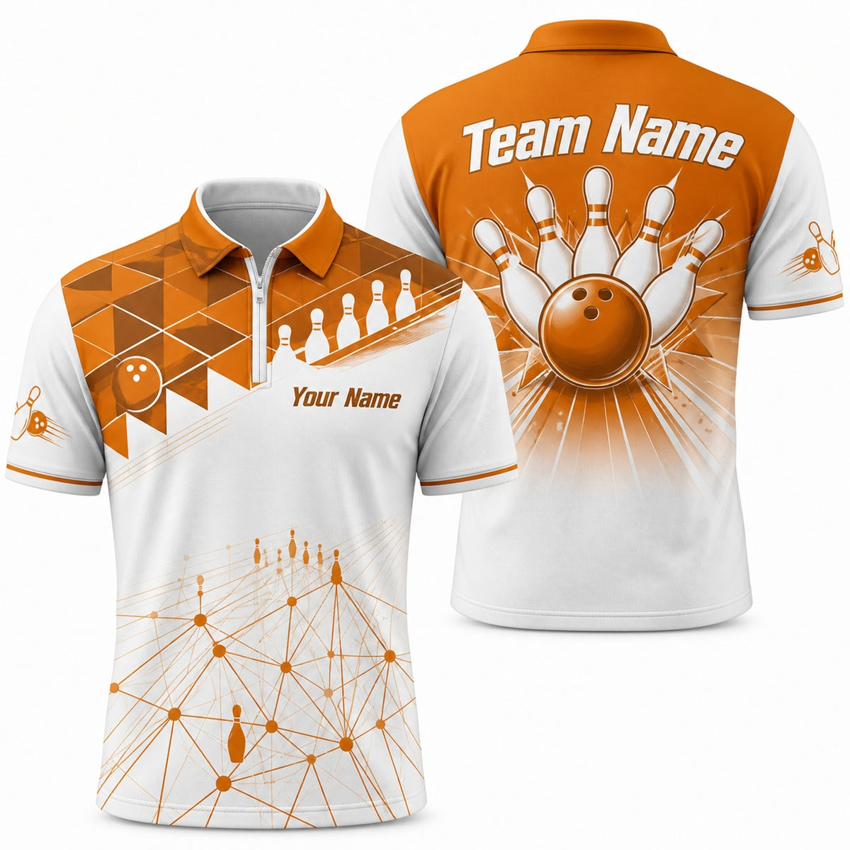 Bowling Ball And Pins Modern Custom Bowling Polo Shirt