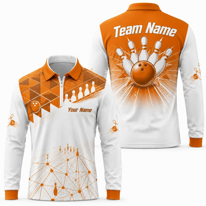 Bowling Ball And Pins Modern Custom Bowling Polo Shirt Long Sleeve Polo
