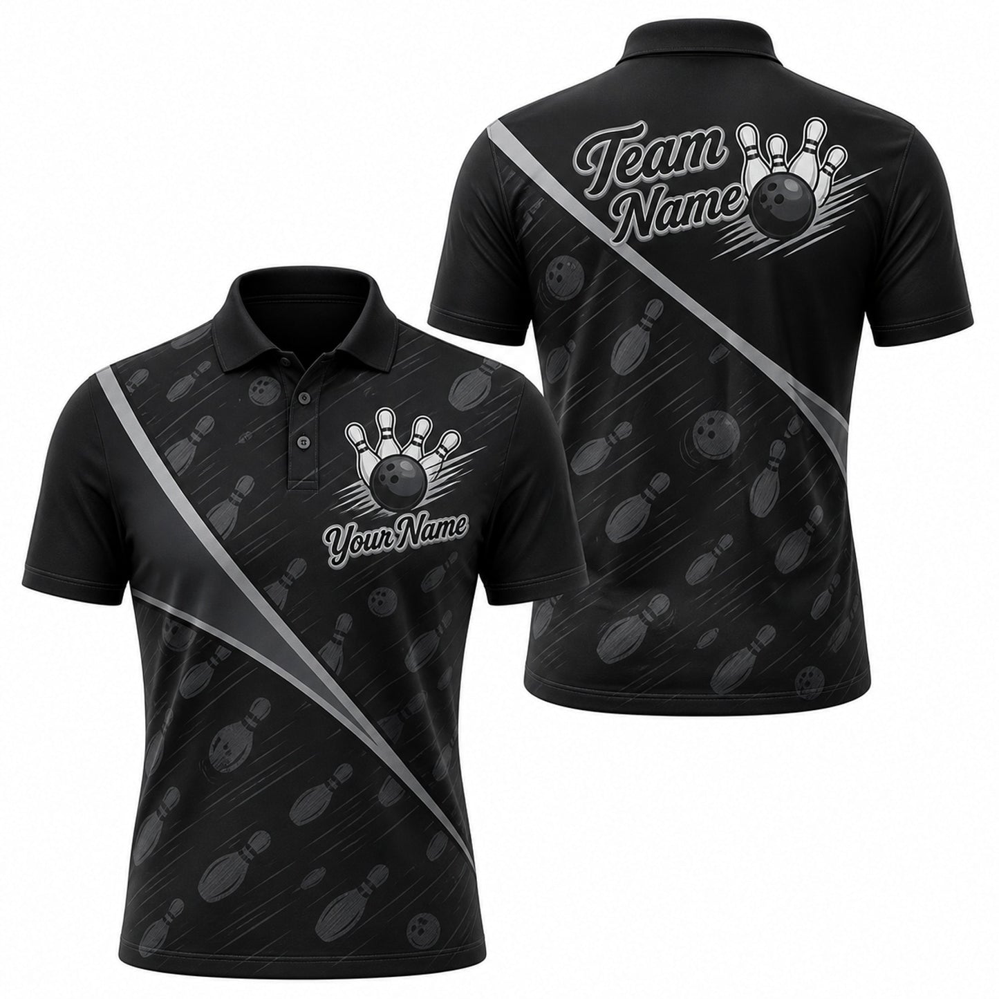 Bowling Ball And Pins Personalized Bowling Polo Shirt